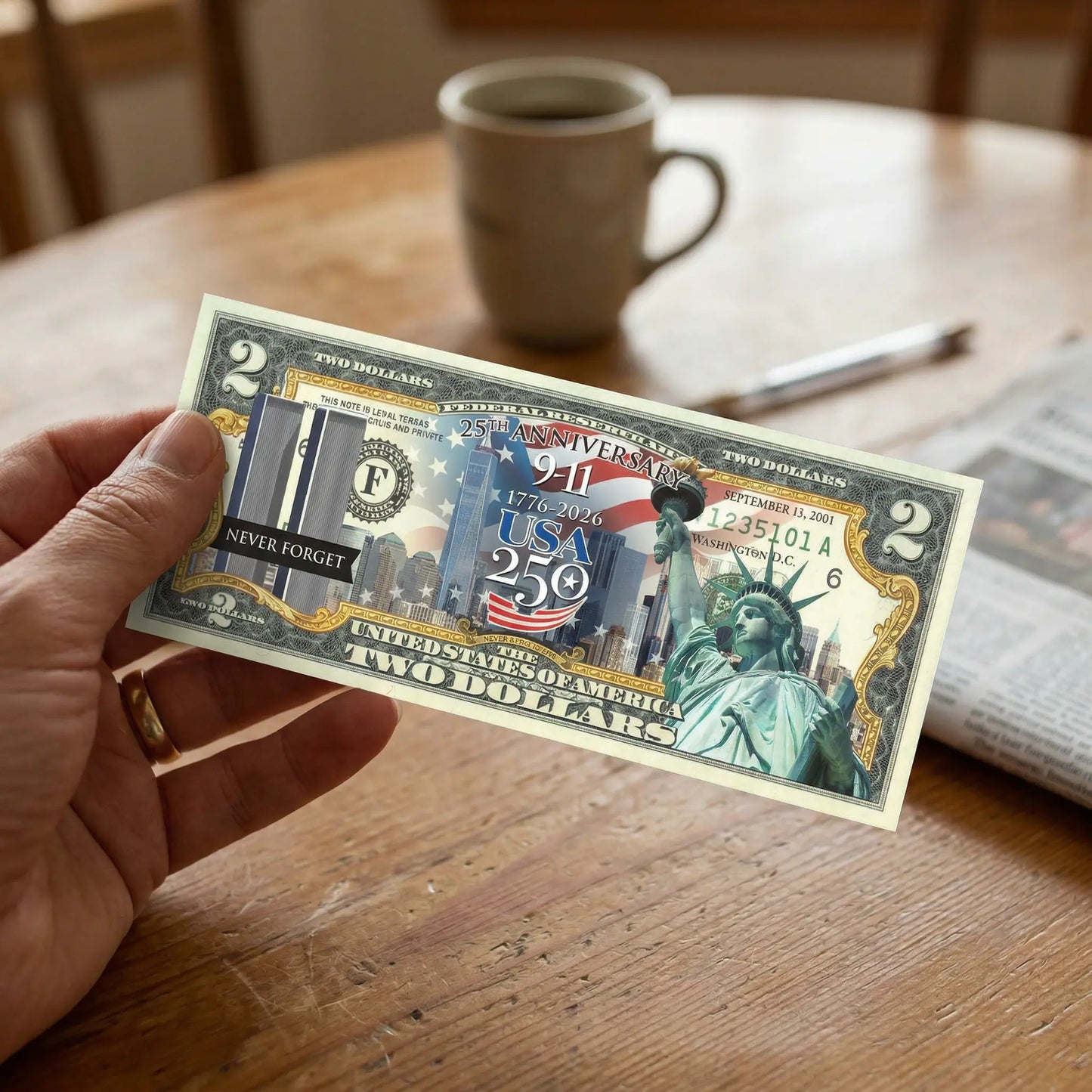 9/11 25th + America's 250th Anniversary Commemorative $2 Bill Proud Patriots