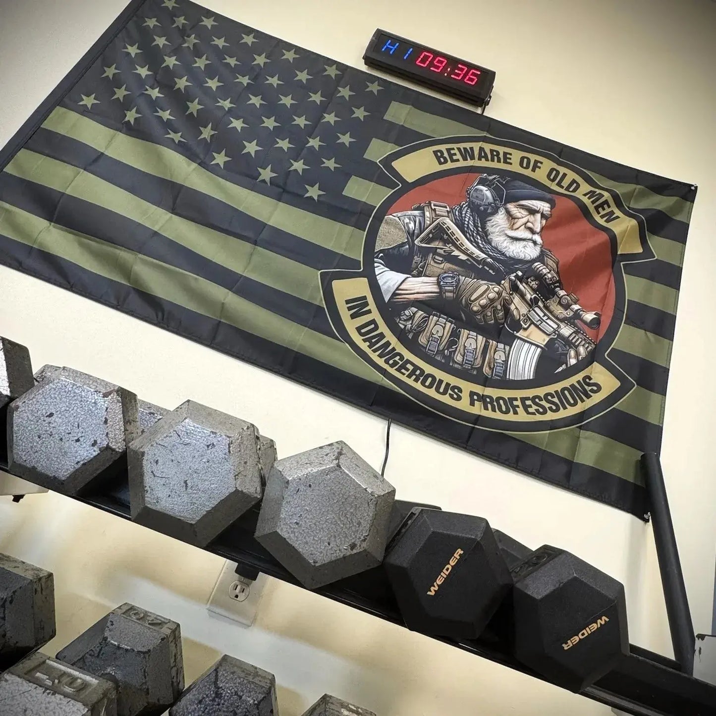 Beware of Old Men In Dangerous Professions / US Flag - 3'x5' - TGJ Wall Flag Tactical Gear Junkie