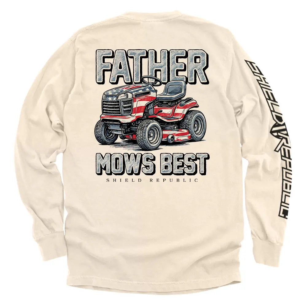 Father Mows Best Stars and Stripes Shield Republic