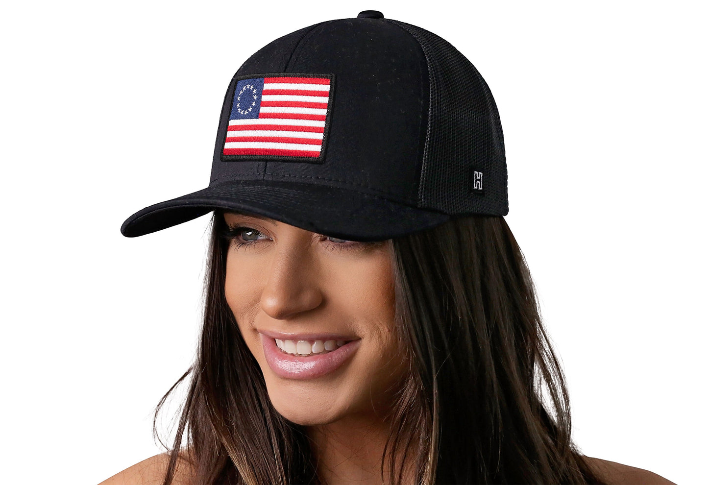 Betsy Ross Flag Trucker Hat | Black USA Snapback Haka Hat
