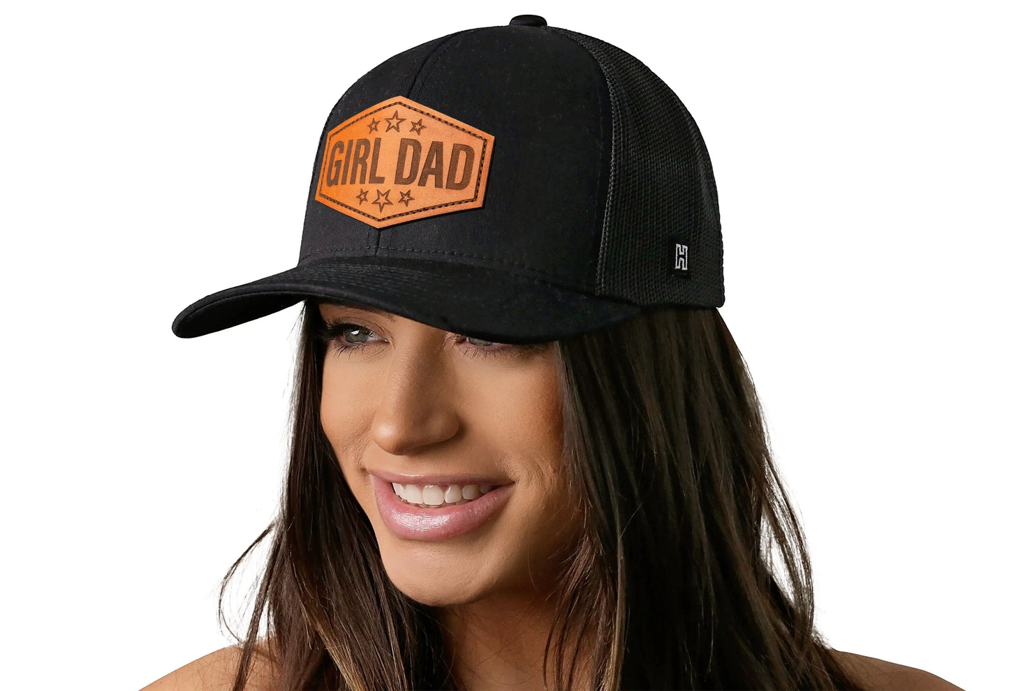 Girl Dad Leather Trucker Hat | Black Snapback Haka Hat