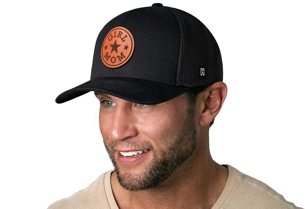 Girl Mom Leather Trucker Hat | Black Snapback Haka Hat
