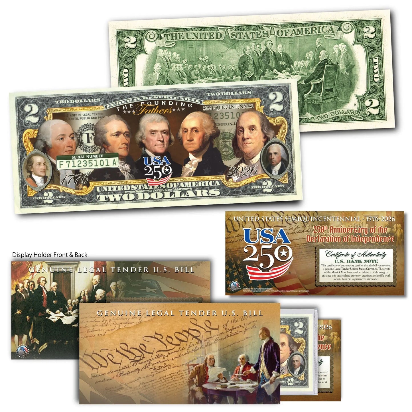 The Founding Fathers | America's 250th Anniversary Collectible $2 Bill Proud Patriots