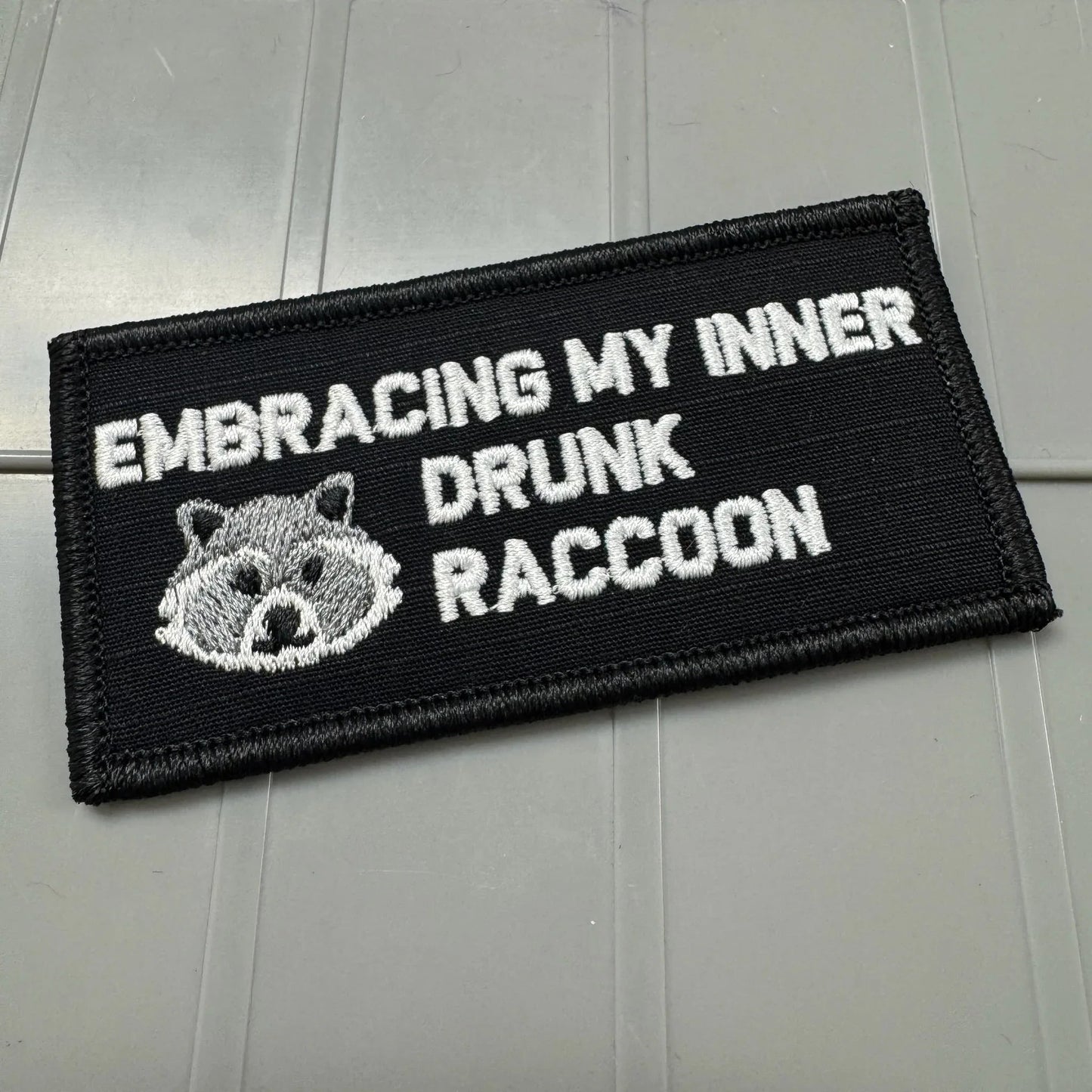 As Seen on Socials - Embracing My Inner Drunk Raccoon - 2x4 Patch - Black w/Silver Tactical Gear Junkie