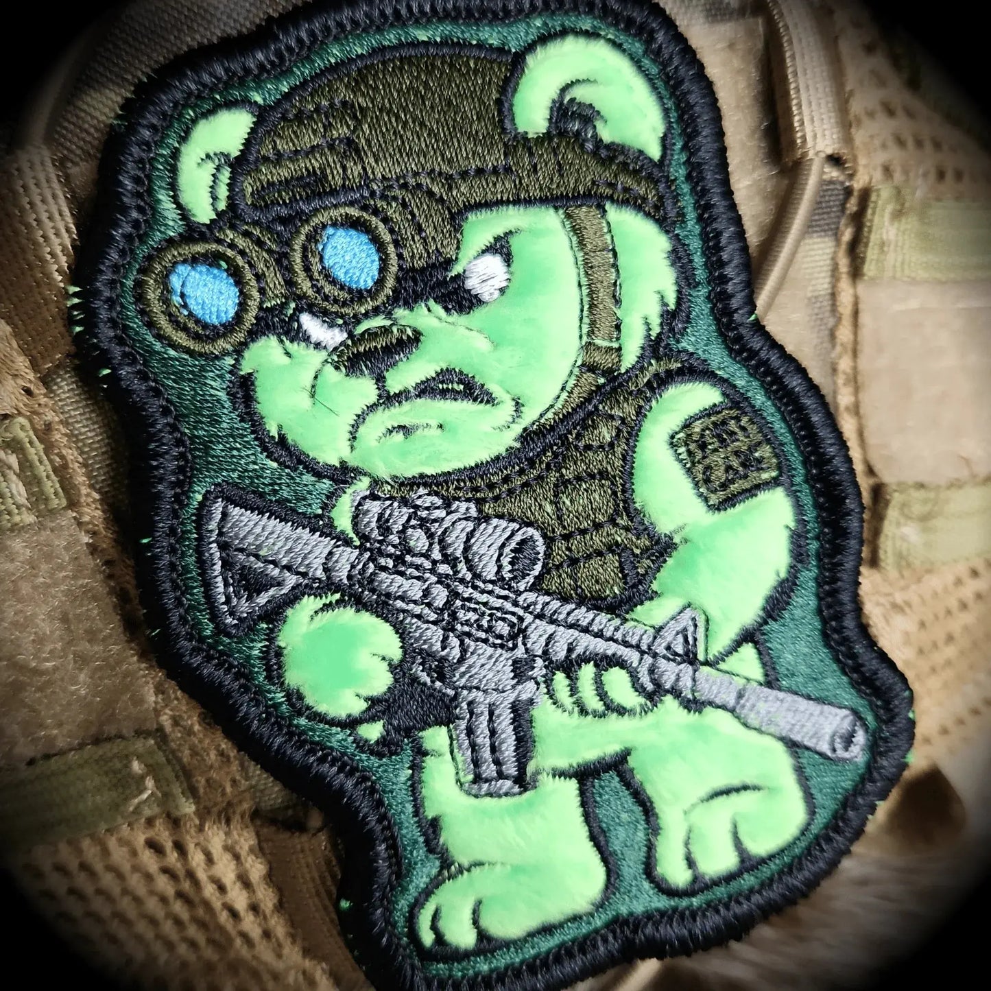 Night-Ops Bear - IDFC BEARS - 4" Fuzzy Embroidered Patch - Green Tactical Gear Junkie