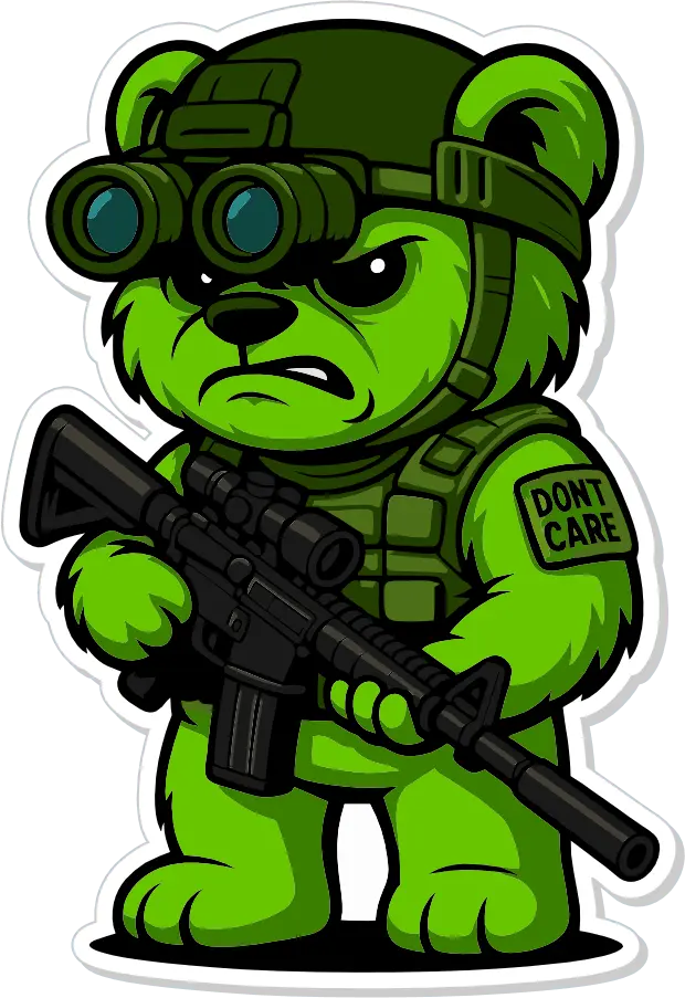 Night-Ops Bear - IDFC BEARS - 3.75" Sticker - Green Tactical Gear Junkie