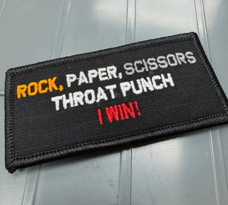 As Seen on Socials - Rock, Paper, Scissors - Throat Punch - I Win! - 2x4 Patch - Black w/Multi Tactical Gear Junkie