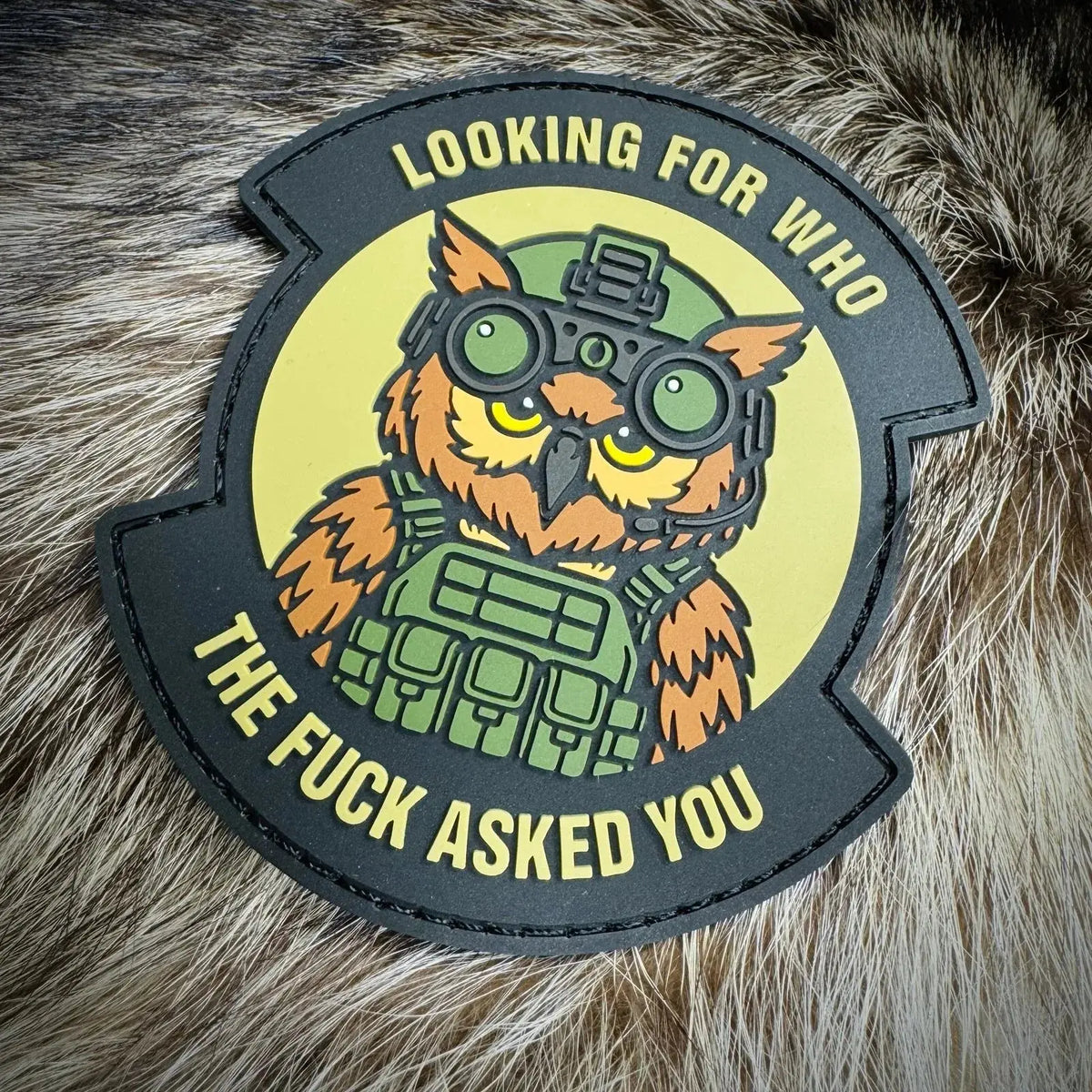 Tactical Owl- Looking For WHO The Fuck Asked You - OCP 3.5" PVC Patch Tactical Gear Junkie