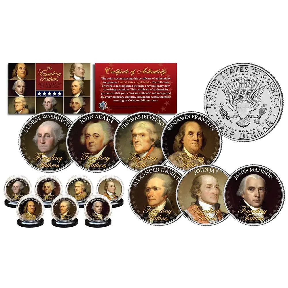 THE FOUNDING FATHERS of The United States JFK Kennedy Half Dollars 7-Coin Complete Set Proud Patriots