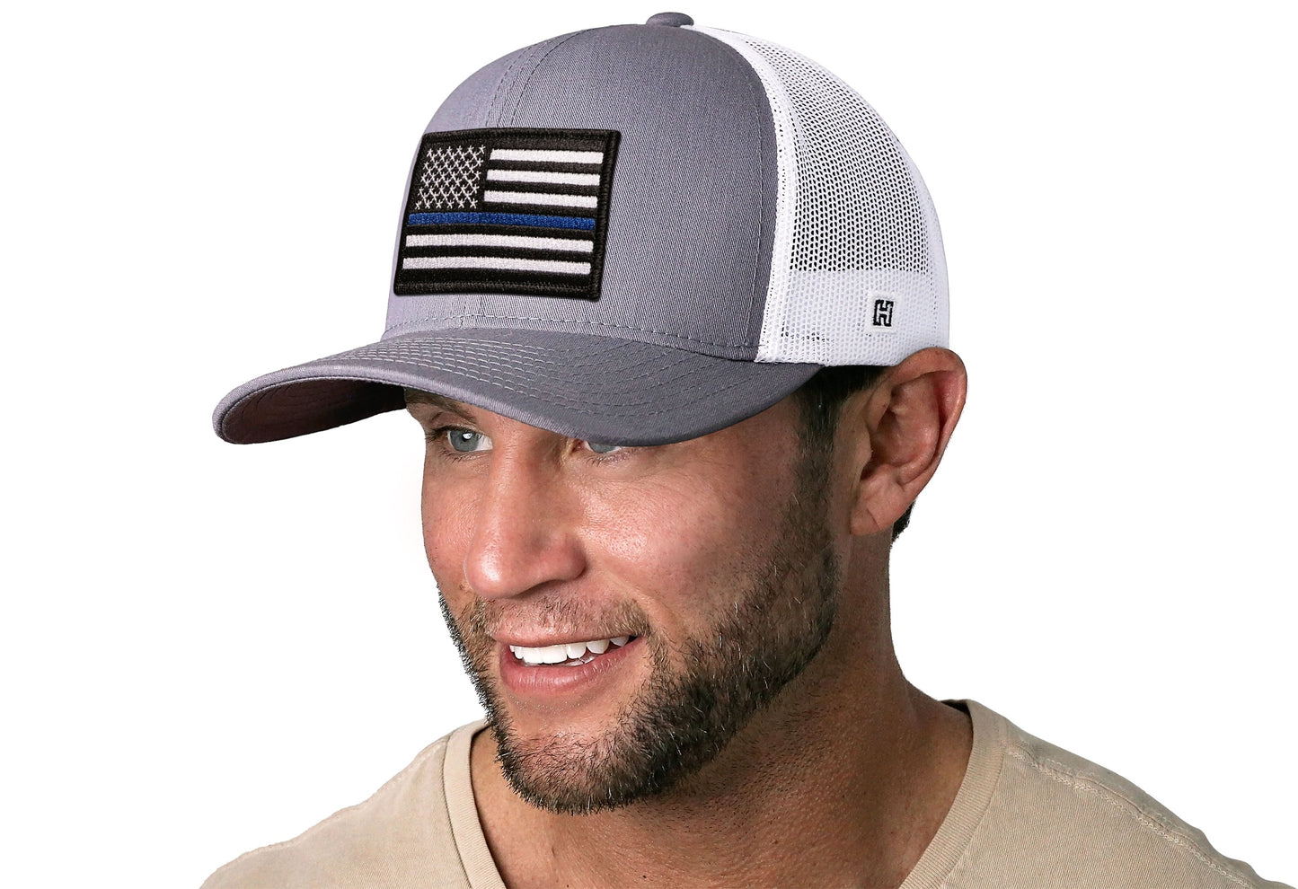 Thin Blue Line Trucker Hat  |  Gray-White Police Snapback