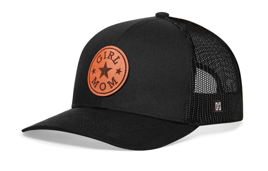 Girl Mom Leather Trucker Hat  |  Black  Snapback