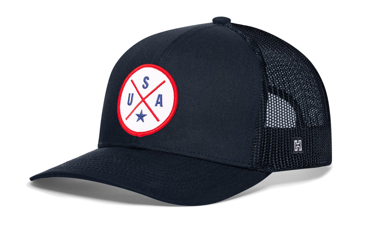 USA X Trucker Hat  |  White-Red-Blue America Snapback