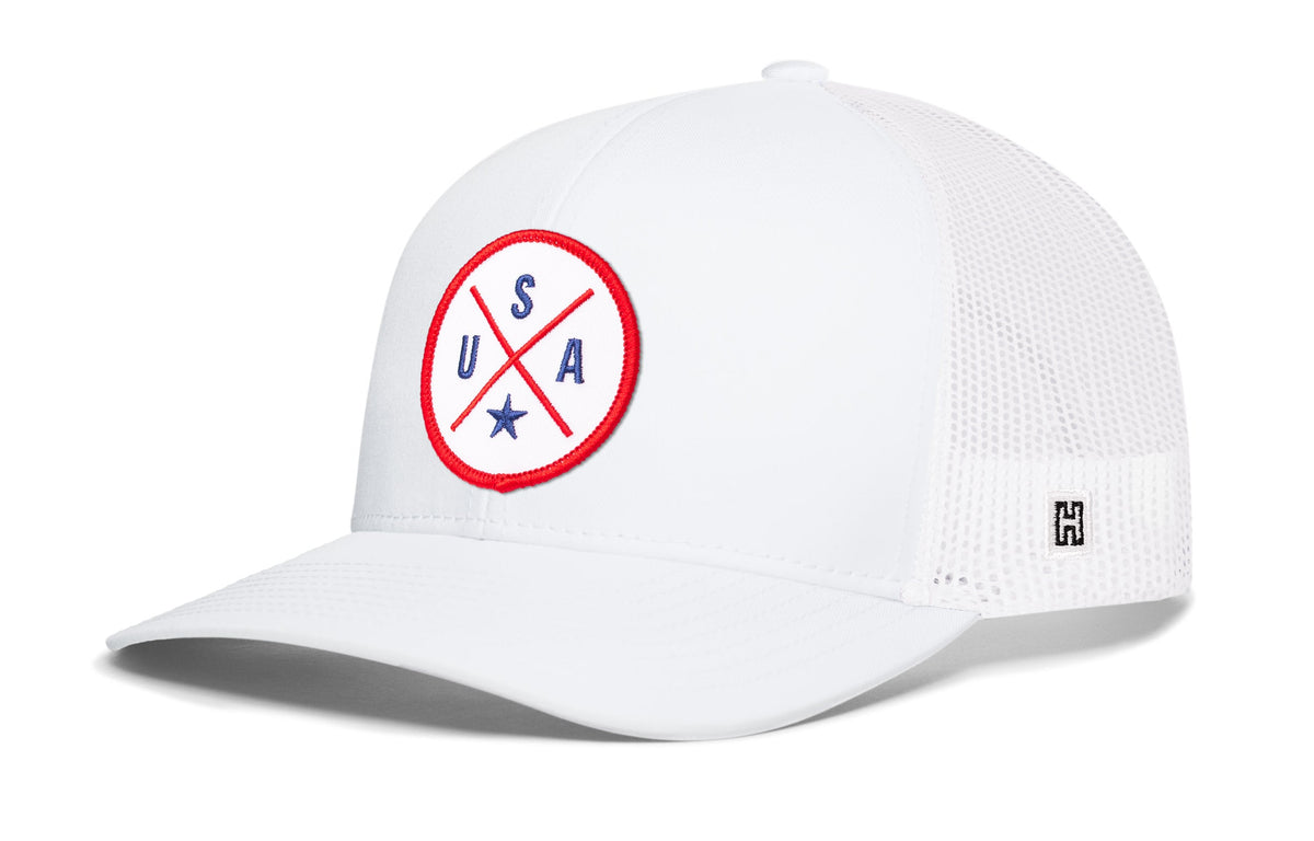 USA X Trucker Hat  |  White-Red-Blue America Snapback
