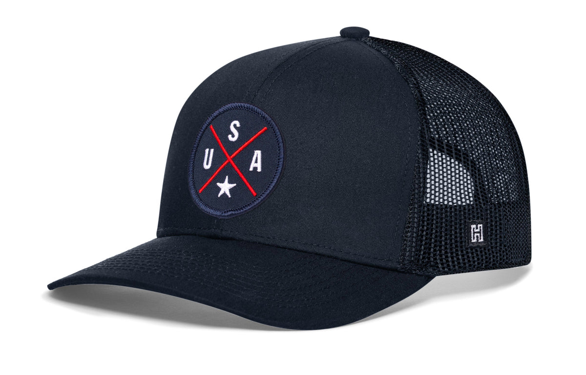 USA X Trucker Hat  |  Blue-Red-White America Snapback