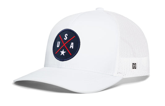 USA X Trucker Hat  |  Blue-Red-White America Snapback