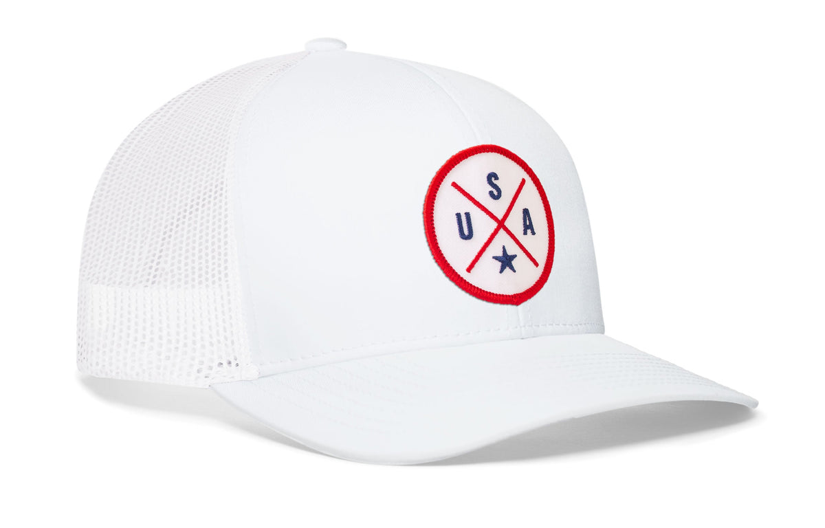 USA X Trucker Hat  |  White-Red-Blue America Snapback