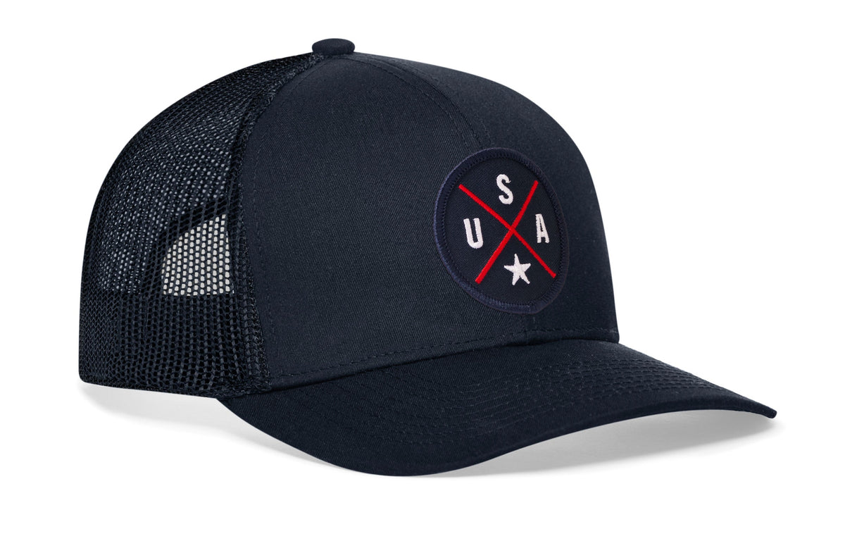 USA X Trucker Hat  |  Blue-Red-White America Snapback